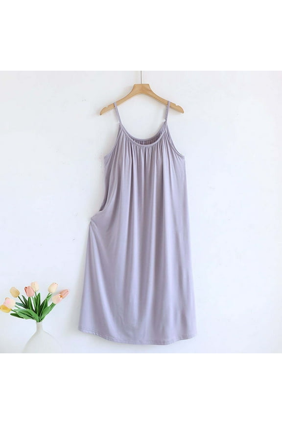 Purple Muumuu Nightgown Modal Ruched Women Sleepwear Dress Sleeveless Crew Neck Long Plus Size Nightgowns,XXL