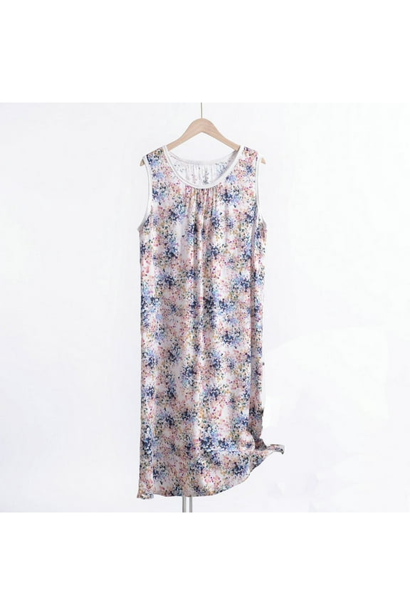 Plus Size Comfort Women's Plus Nightgowns Purple Floral Sleep Tanks Crew Neck Sleeveless Womens Pajamas Comfy