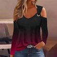 Aobny Red Dressy Shirts for Women Loose Off The Shoulder VNeck Long