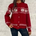 thumbnail image 1 of Aobny Red Fall Womans Sweaters Fair Isle Crew Neck Long Sleeve Graphic Button Up Cardigan Ladies Sweaters Sexy, 1 of 5