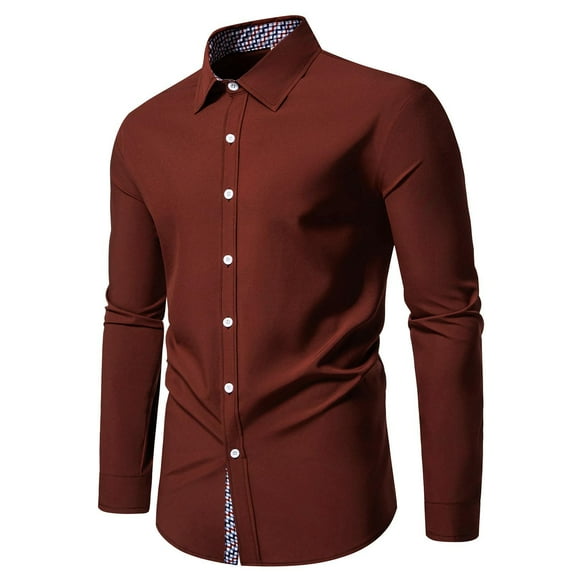 Aobny Red Mens Shirts Casual Stylish Collared Long Sleeve Button Down Tuxedo T-Shirt Dress Shirts Plain Gym Shirts Men,XL