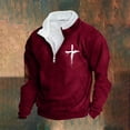 thumbnail image 1 of Aobny Red Oversized Sweatshirt Mock Neck Christian 1/4 Zip Pullover Shirt Big & Tall Gym Shirts Men,XXXL, 1 of 5