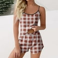 thumbnail image 1 of Aobny Red Pj Sets for Women Thin Plus Checkered Cami Set Short Sleeveless Halter Wide-Leg Woman Pajama Set,XL, 1 of 5