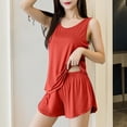 thumbnail image 1 of Aobny Red Womans Clothes Thin Plain Cami Set Wide-Leg Short Sleeveless Crew Neck Womens Lounge Set,M, 1 of 5