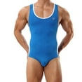 thumbnail image 1 of Aobny Retro Bathing Suits for Men Blue Sporty Men's Swimsuits Briefs Color Block One-Piece Swimsuits for Men 2025, 1 of 8