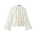 thumbnail image 1 of Aobny Ruched Oversized T Shirts for Women White Ruffle Blouses & Tops Pullover High Neck Long Sleeve Gym Shirts Woman,L, 1 of 8