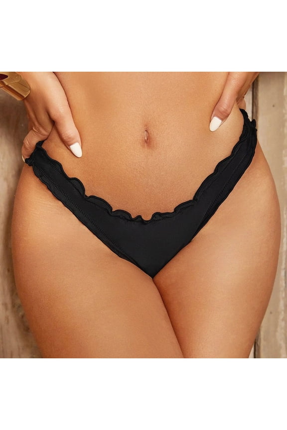 Ruffle Bathing Suit Sexy Bikinis Women Bikini Bottom Thong Black Bathingsuits for Woman