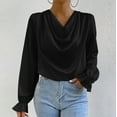 thumbnail image 1 of Aobny Satin Womens Fall Shirts Cowl Neck Black Long Sleeve Ruffle Blouses Hiking Shirts Women,M, 1 of 8
