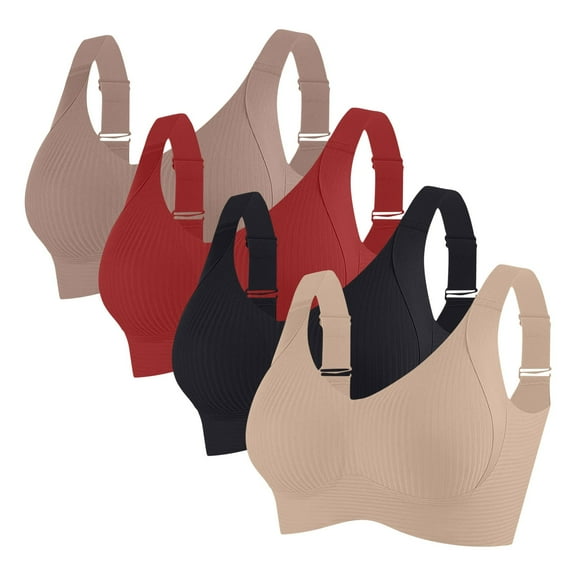 Aobny Seamless Bras Women's Plus 4 Pack Black Bralette Nylon M-4XL Comfy Bras for Women,XXXXL
