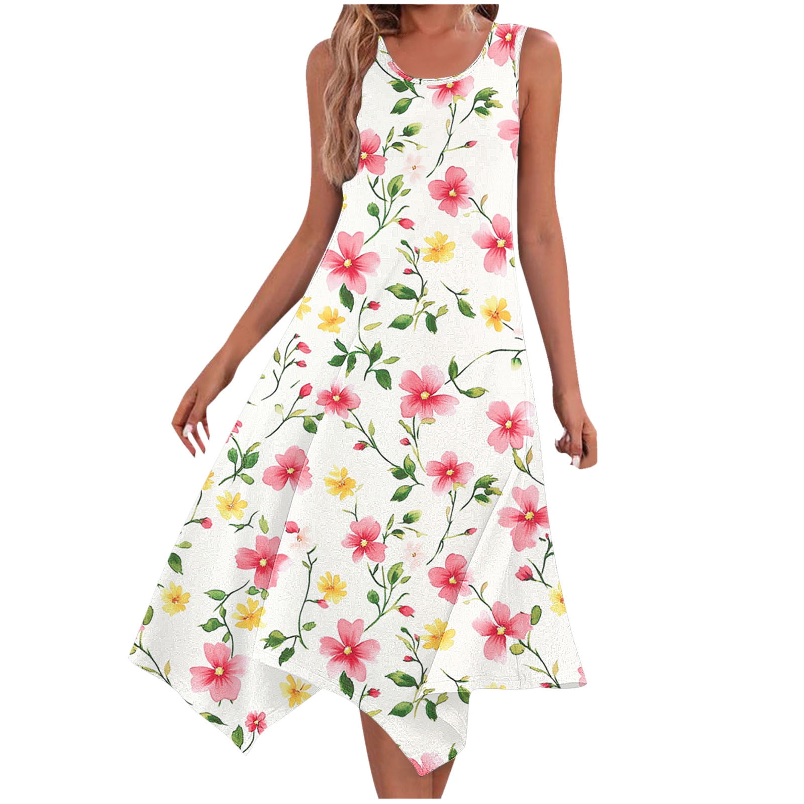 Aobny Sexy Summer Dresses for Women 2025 Flowy Pink Sunday Sundress Floral  Sleeveless Midi Elegant Dresses for Women - Walmart.com