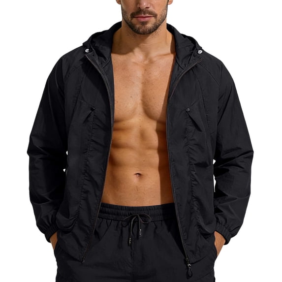 Aobny Shirt for Men Waterproof Sun Shirt Solid Tshirts Long Sleeve Hooded Big & Tall Men Shirts Casual,Black,4XL