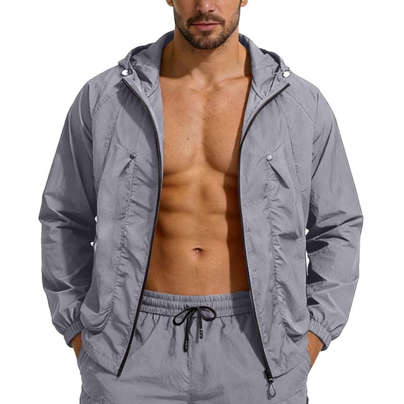Aobny Shirt for Men Waterproof Sun Shirt Solid Tshirts Long Sleeve Hooded Big & Tall Men Shirts Casual,Gray,S