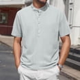 thumbnail image 1 of Aobny Shirts Plain Button Linen Mens Clothes Big & Tall Collared Short Sleeve Polos Men T Shirts,Light Blue,XL, 1 of 7