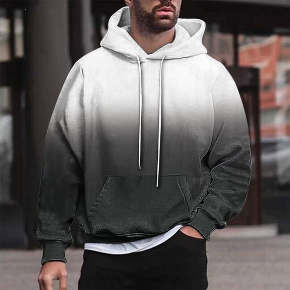 Aobny Shirts for Men Oversized Gradient Hooded Black Shirts Men Graphic Hoodie,L