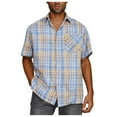 thumbnail image 1 of Aobny Short Sleeve Boho Tops Collared with Pocket Oversized Blue T-Shirts Men Plaid Big & Tall Button-Up Mens Tshirt,3XL, 1 of 4