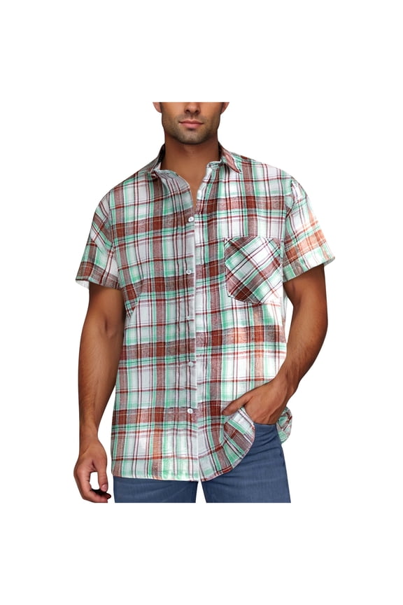 Short Sleeve Graphic Tee Oversized Pink with Pocket Collared Tees Button-Up Men Plaid Womens Tees,XXL