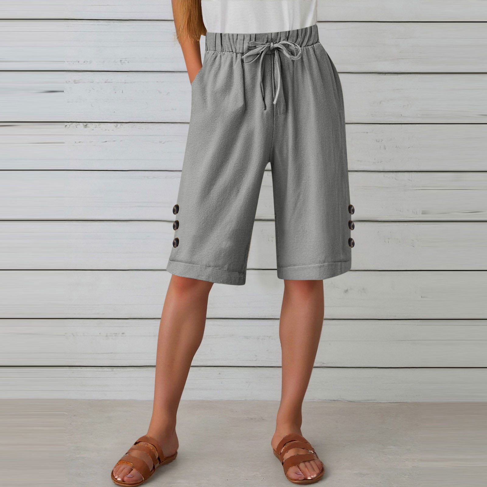 Aobny Shorts Women Hiking Solid Bermuda Clothing Plus Size Casual High ...
