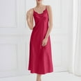 thumbnail image 1 of Aobny Silk Night Gowns Lace Trim Sleeveless Womens Sleepwear Red Spaghetti Strap Solid Long Sleep Dress for Women,M, 1 of 9