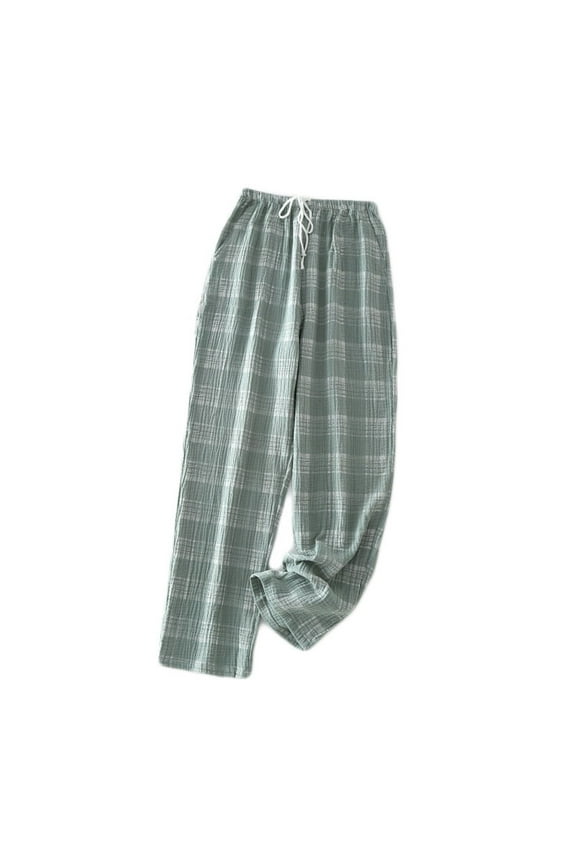 Sleep Men's Pajamas Green Soft Cotton Sleep Pants Straight-Leg Plaid Pjs for Teen