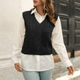 thumbnail image 1 of Aobny Sleeveless Cute Fall Sweaters V-Neck Cable Knit Lightweight Black Sweater Vests Women Pullover Low Cut Tops for Women,L, 1 of 5