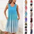 thumbnail image 1 of Aobny Sleeveless Nightgown for Woman Striped with Pocket Blue Short Crew Neck Nightgowns,Women's, 1 of 8