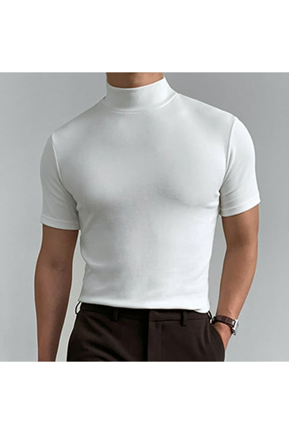Slim Fit Tshirts Plain Oversized Mens T Shirt Turtleneck Big & Tall Short Sleeve Mens T Shirt,White,L