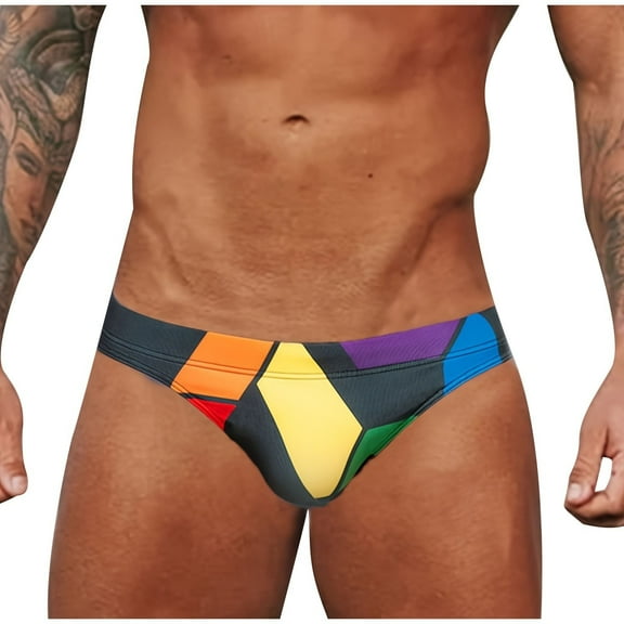 Aobny Slimming Men's Swimsuits Black Men's Swimwear Bottoms Briefs Color Block Shorts Swimsuit for Men