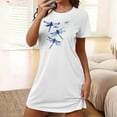 thumbnail image 1 of Aobny Soft Womans Nightgowns Polyester White Crew Neck Dragonfly Short Sleeve Short Sleep Dress Adults Nightshirts House, 1 of 7