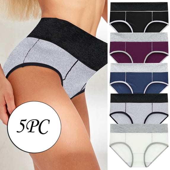 Aobny Soft Womens Panties 5 Pack Solid Plus Size Cotton Bikini Comfy Womans Briefs, M-XXXXXL