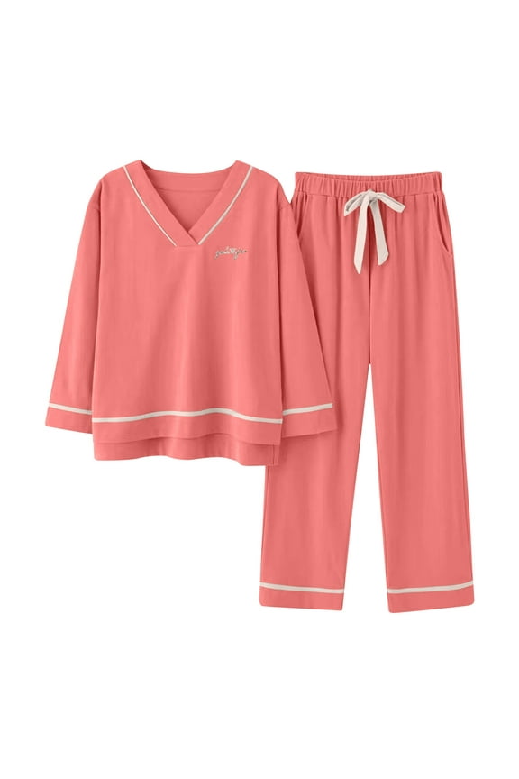 Soft Womens Pjs Set 2 Piece Red Graphic Cooling Sleepwear Long Sleeve & Pants Pajamas for Junior Set Winter