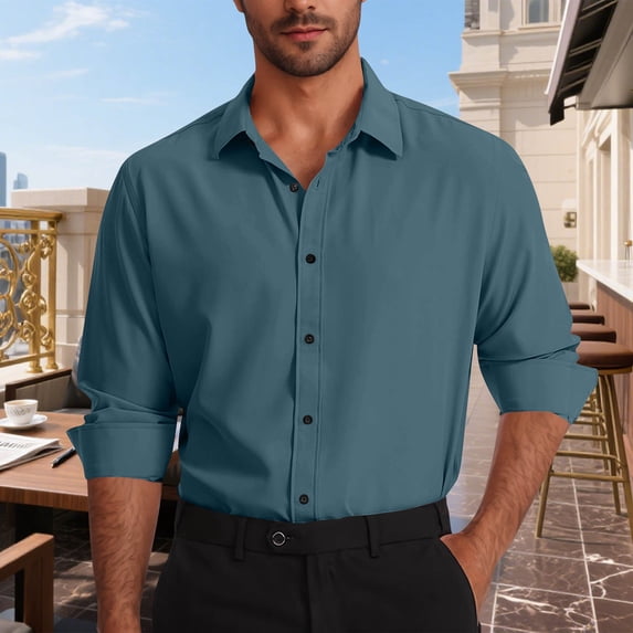 Aobny Solid T Shirt Dressy Business Casual Mens Polos Collared Big & Tall Long Sleeve Oversized T-Shirt,Navy Blue,3XL