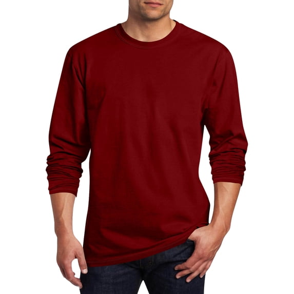 Aobny Solid T Shirts Oversized Cotton Mens Tshirt Crew Neck Long Sleeve Big & Tall Mens Work Shirts,Red,XL