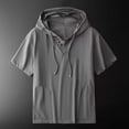 thumbnail image 1 of Aobny Solid Tees Pocket Oversized Mens T-Shirt Short Sleeve Big & Tall Hooded Mens Work Shirts,Gray,5XL, 1 of 5