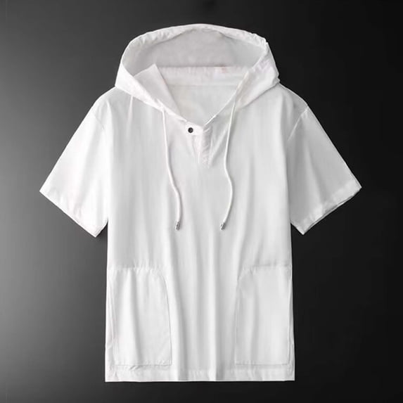 Aobny Solid Tees Pocket Oversized Mens T-Shirt Short Sleeve Big & Tall Hooded Mens Work Shirts,White,4XL