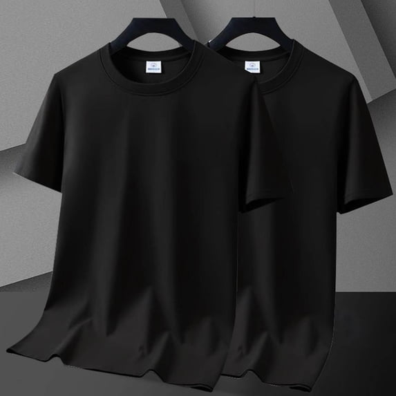 Aobny Solid Tshirts 2 Pack Mens Clothes Short Sleeve Big & Tall Crew Neck Oversized Shirt Men,Black,L