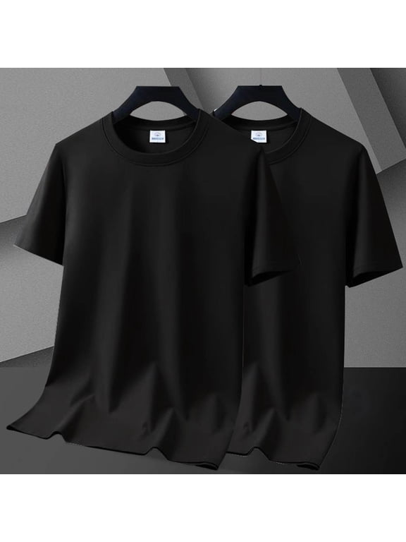 Solid Tshirts 2 Pack Mens Clothes Short Sleeve Big & Tall Crew Neck Oversized Shirt Men,Black,L