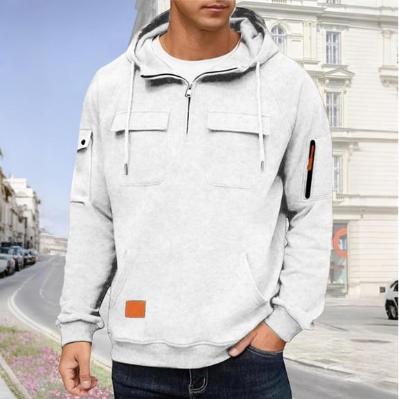Aobny Solid Tshirts Shirts for Men Hoodies Zip Shirts Hooded Long Sleeve Big & Tall Men T Shirts,White,M