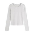 thumbnail image 1 of Aobny Solid Women's Blouses & Button-Down Shirts Gray Basic Tops Pullover Crew Neck Long Sleeve Work Blouse,L, 1 of 4