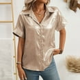 thumbnail image 1 of Aobny Sparkly Classy Tops for Women Metallic Yellow Shirt V-Neck Short Sleeve Cute Going Out Tops for Women,XXL, 1 of 7
