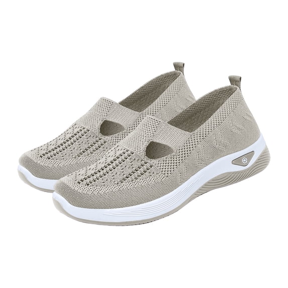 Aobny Sports Shoes Women's Shoes Breathable Soft Shoes Flatform Slip On Shoes Walking Shoes Shoe Round Toe Beige Flat Heel Stability Comfortable Shoes for Women,Size 37