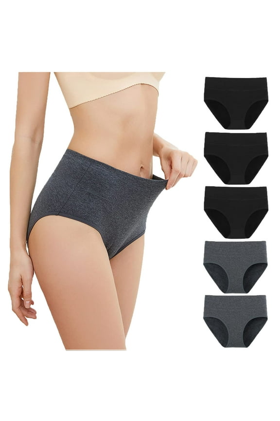 Spring Stretch Women's Panties Black 5 Pack High Waist Panties Cotton No Show Trendy Briefs,XS-5XL