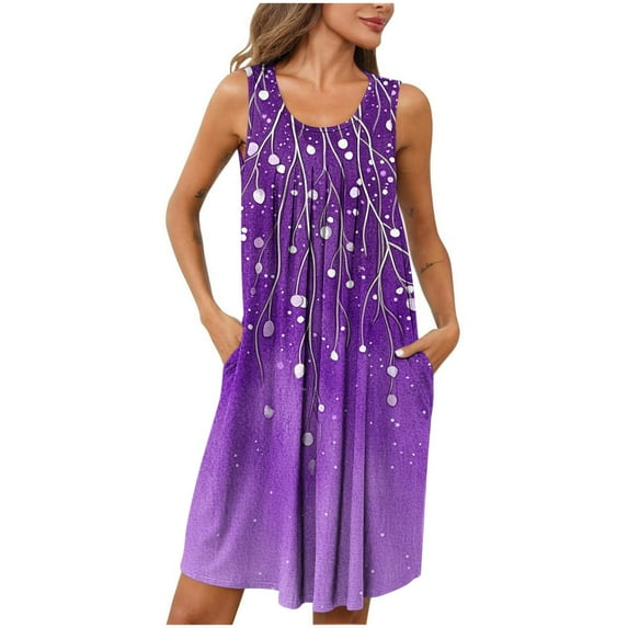 Aobny Spring Women's Nightgowns Pocket Floral Purple Sleep Dresses Crew Neck Sleeveless Short Adults Pajamas Everyday