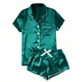 thumbnail image 1 of Aobny Spring Women's Pajamas Green Trendy Silk Sleepwear Sets Collared Satin Wide-Leg Juniors Pjs, 1 of 4