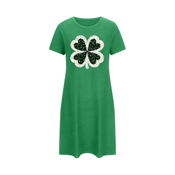 Aobny St.Patrick's Womens Nightgown Clovers Nightgown Short Sleeve Long Green Crew Neck Womens Warm Pajamas,M