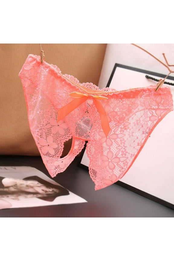 Stretch Women's Panties Crotchless Orange Spring Open Crotch Panties Lace Sheer Adults Underpants,M-L