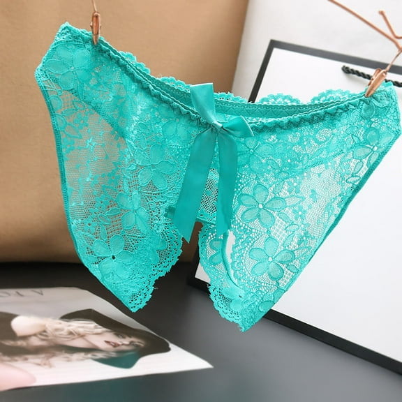Aobny Stretch Women's Panties Green Crotchless Spring Open Crotch Panties Lace Sheer Womens Underpants,M-L