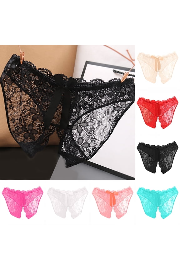 Stretch Women's Panties Summer Crotchless Black Open Crotch Panties Lace Sheer Underpants for Lady,M-L