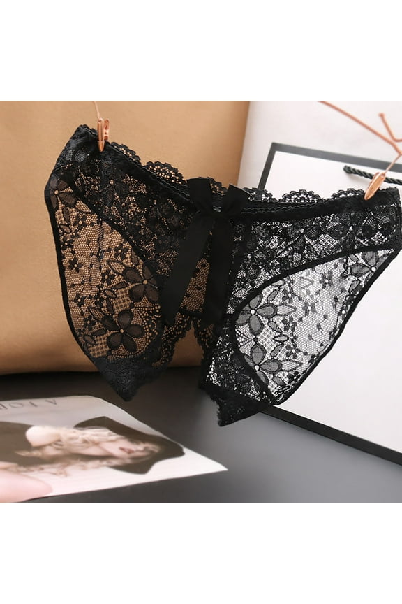 Stretch Women's Panties Summer Crotchless Black Open Crotch Panties Lace Sheer Underpants for Lady,M-L