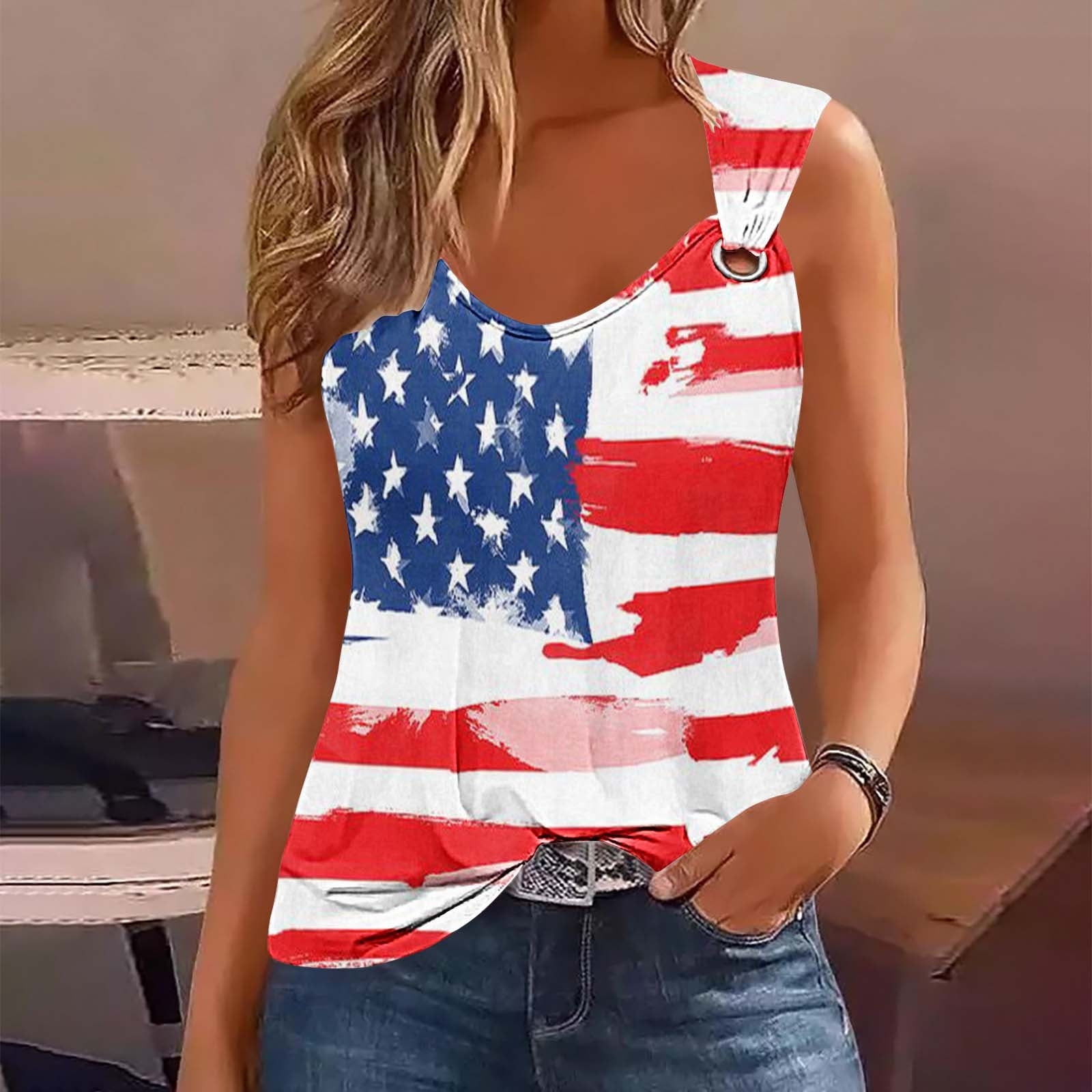 Aobny Summer Casual Women s Tank Tops Blue Ring Fourth Of July Tops Aobny summer casual women s tank tops blue ring fourth of july tops