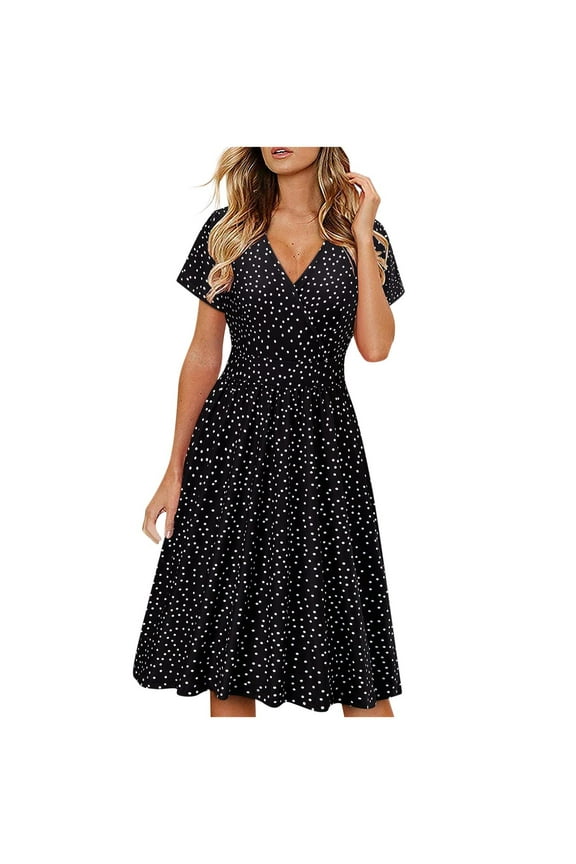 Summer Dresses for Women 2025 Black Slimming Boho A-Line Dress Midi Floral Casual Dresses for Women Summer